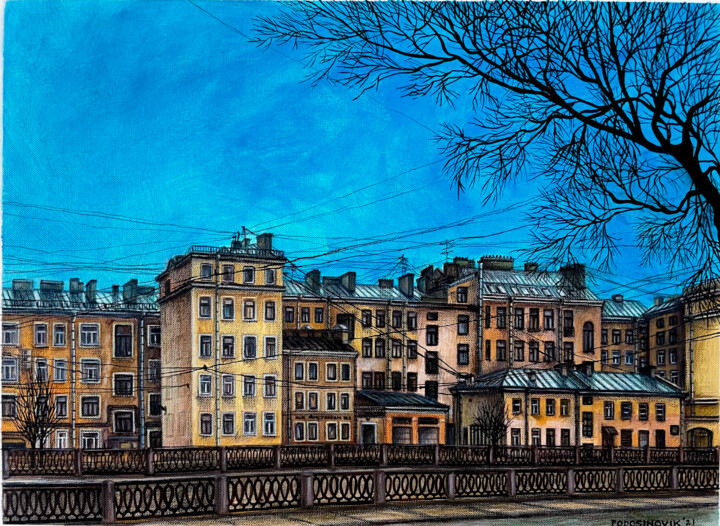 Painting titled "Karpovka embankment" by Aleksandra Podosinovik, Original Artwork, Acrylic