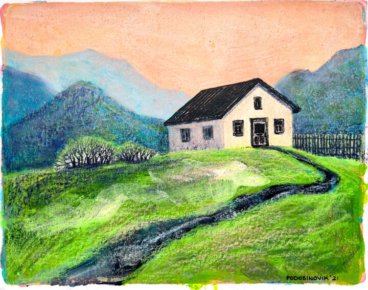 Painting titled "Cottage in the moun…" by Aleksandra Podosinovik, Original Artwork, Acrylic