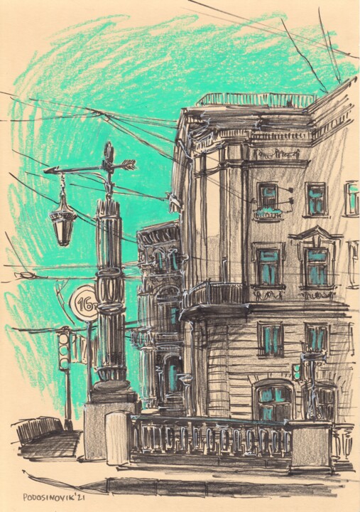 Рисунок под названием "Street view #14 - o…" - Aleksandra Podosinovik, Подлинное произведение искусства, Чернила