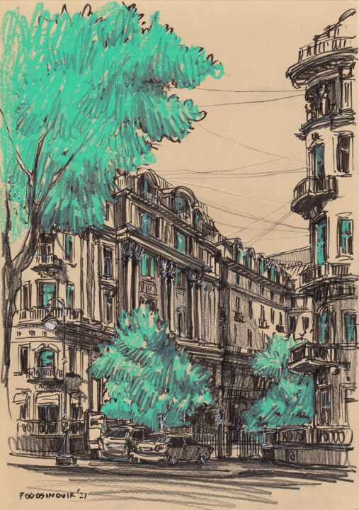 Рисунок под названием "Street view #8" - Aleksandra Podosinovik, Подлинное произведение искусства, Чернила