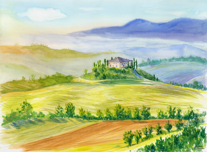 Pintura titulada "Toscana Dream" por Sasha Solomon, Obra de arte original, Acuarela