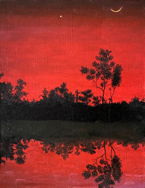 Painting titled "Red Sunset" by Sasha Solomon, Original Artwork, Oil