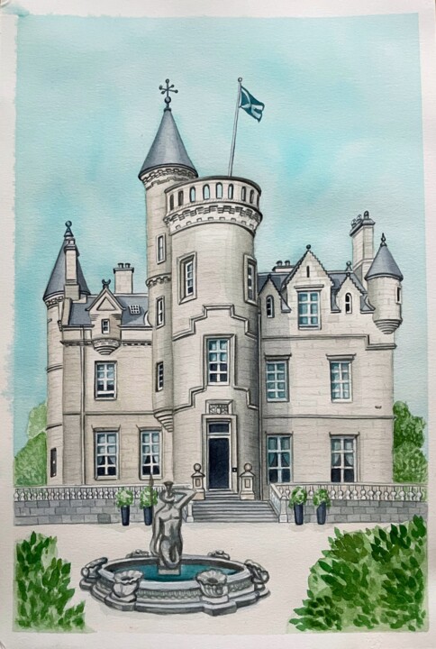 Painting titled "Scottish Castle" by Sasha Solomon, Original Artwork, Watercolor