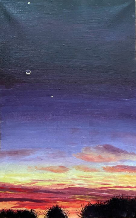 Malerei mit dem Titel "Purple Sunset" von Sasha Solomon, Original-Kunstwerk, Öl