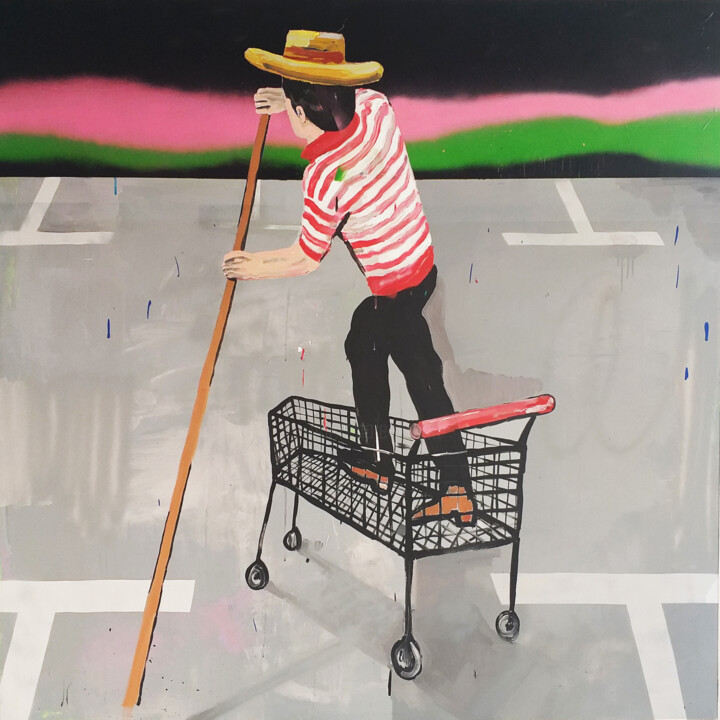 Painting titled "Untitled (Gondolier…" by Sasho Violetov, Original Artwork, Acrylic