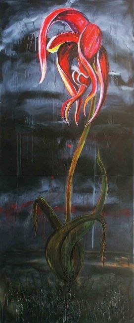 Painting titled "Flower grounded amo…" by Yanick Sasseville, Original Artwork