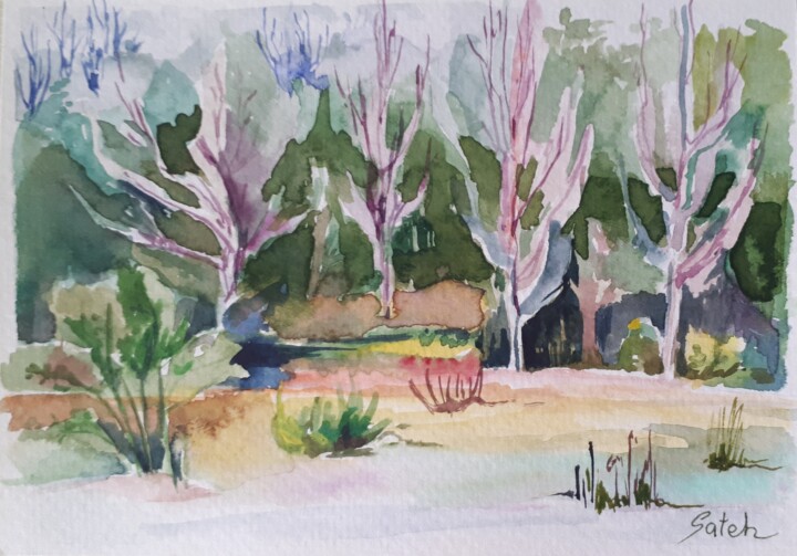 Painting titled "Forest" by Sateh, Original Artwork, Watercolor