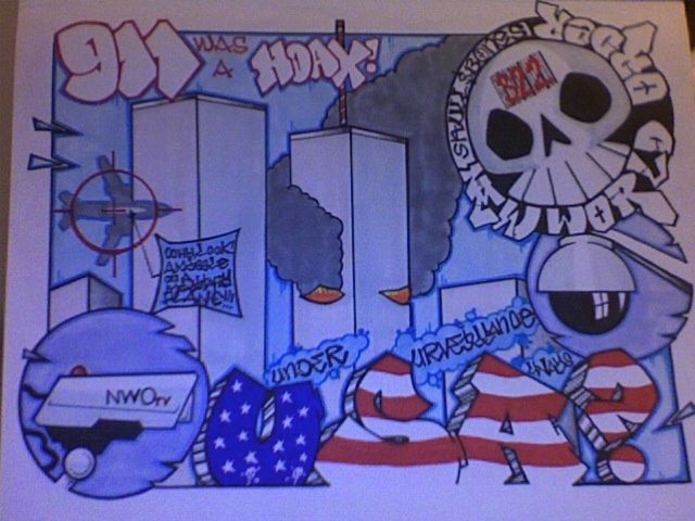Drawing titled "9/11 UNDER SURVELLI…" by Satedog, Original Artwork