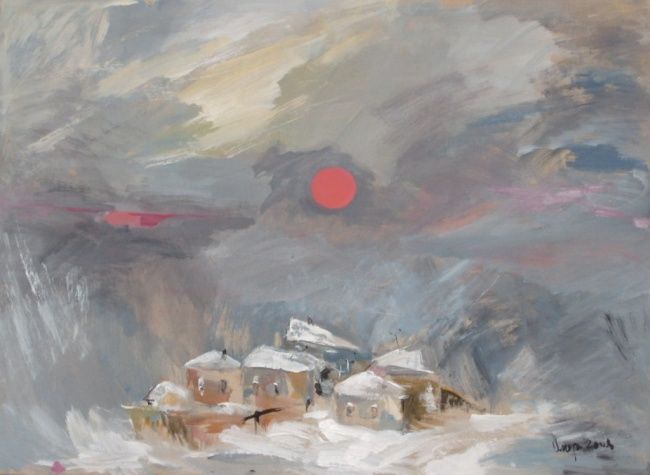 Malerei mit dem Titel "Winter sunset" von Satenik Hovhannisyan, Original-Kunstwerk