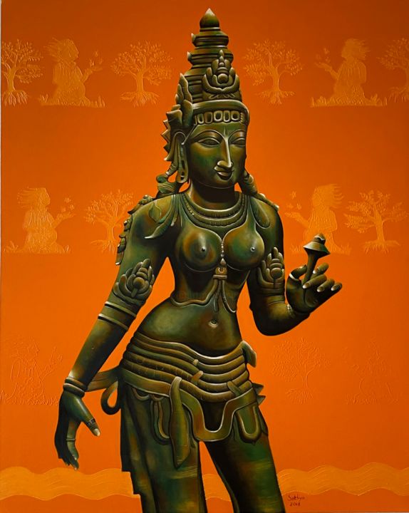 Painting titled "Universal Goddess" by Sathya Gowthaman, Original Artwork, Oil