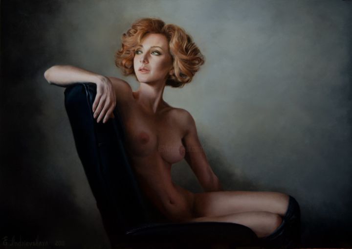Painting titled "Nude Oil Painting O…" by Elena Andrievskaya, Original Artwork, Oil