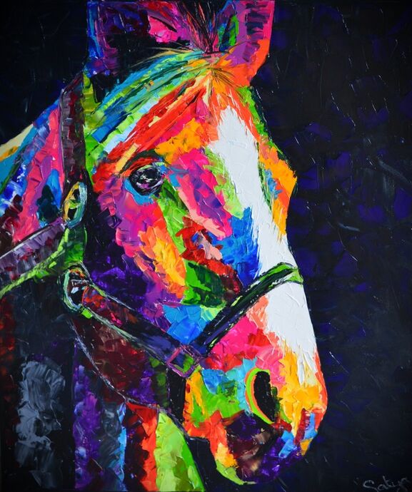 Painting titled "Horse" by Satyä (Daniele Boutier), Original Artwork, Oil