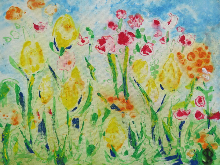 Malerei mit dem Titel ""Blumenwiese I"" von Satyam Art, Original-Kunstwerk, Acryl