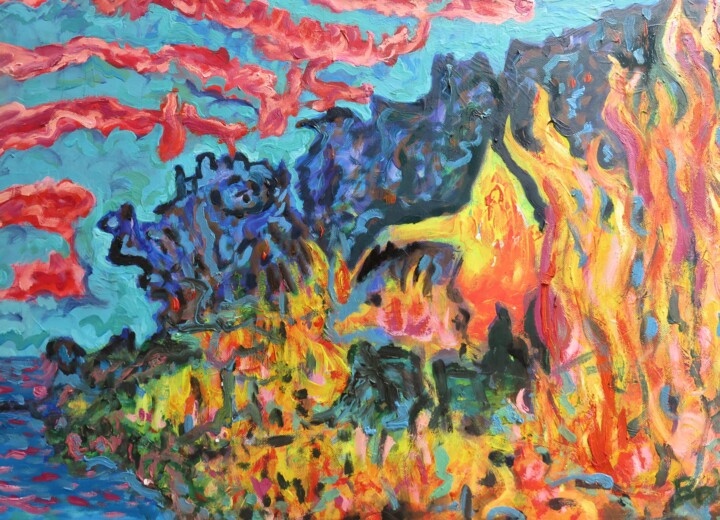 Malarstwo zatytułowany „"Vulkanausbruch auf…” autorstwa Satyam Art, Oryginalna praca, Akryl