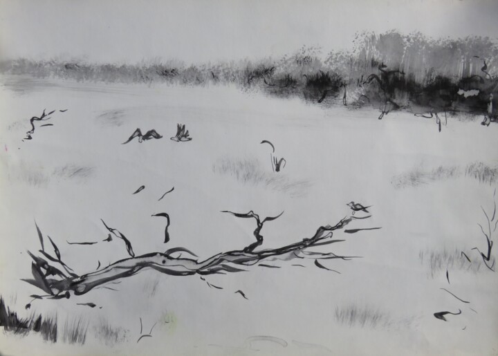 Malerei mit dem Titel ""Winterlandschaft"…" von Satyam Art, Original-Kunstwerk, Tinte