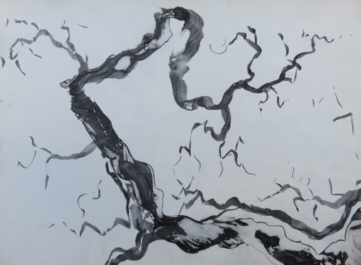 Painting titled ""Bäume II" - Tusche…" by Satyam Art, Original Artwork, Ink