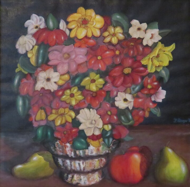 Malerei mit dem Titel ""Der Blumenstrauß"" von Satyam Art, Original-Kunstwerk, Acryl