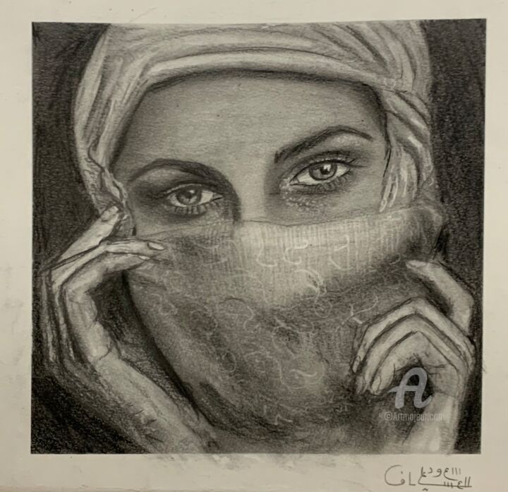 Zeichnungen mit dem Titel "Queen" von Saud Ali Alassaf, Original-Kunstwerk, Bleistift