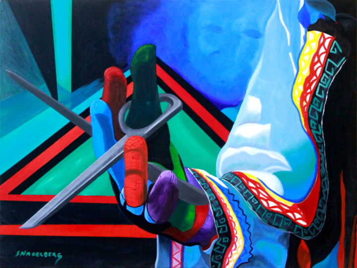 Pintura titulada "Danza tijeras" por Saúl Nagelberg, Obra de arte original, Oleo