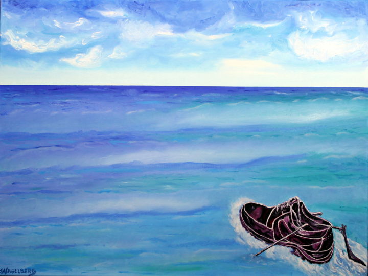 Malerei mit dem Titel "La canoa de Saúl se…" von Saúl Nagelberg, Original-Kunstwerk, Öl
