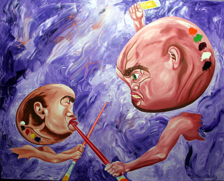 Painting titled "David y Goliat" by Saúl Nagelberg, Original Artwork, Oil
