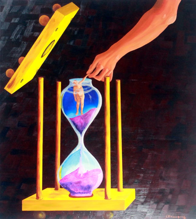 Painting titled "Dilema del tiempo" by Saúl Nagelberg, Original Artwork, Oil Mounted on Wood Stretcher frame