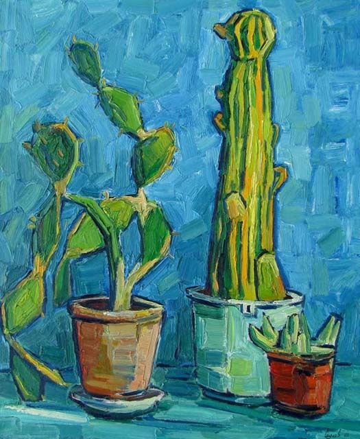 Картина под названием "Кактусы. Cacti." - Олег Саулов, Подлинное произведение искусства, Масло