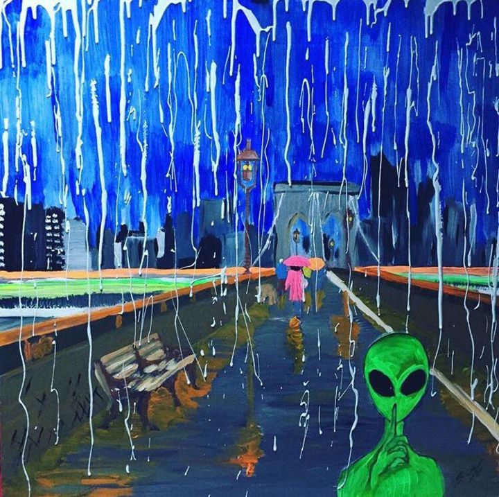 Pittura intitolato "Alien in N.Y." da Massimiliano Sciuccati, Opera d'arte originale, Acrilico