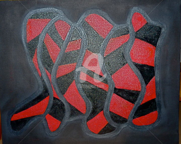 Painting titled "Mosaique rouge." by Fernand Sauthier, Original Artwork, Acrylic
