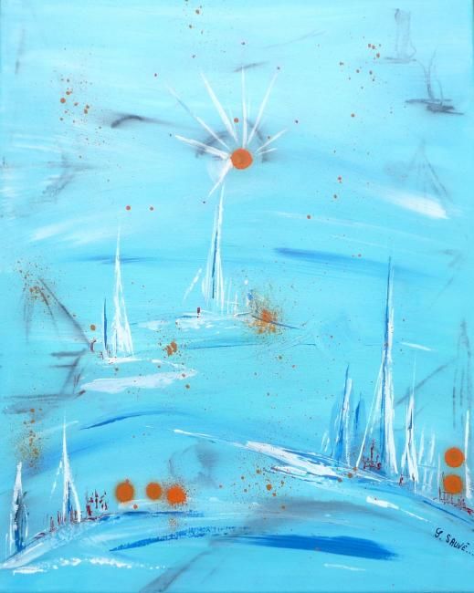 Painting titled "Terre d'azur ..." by Sylvie Sauvé, Original Artwork