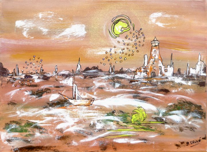 Painting titled "Nouvelle lune ..." by Sylvie Sauvé, Original Artwork, Oil