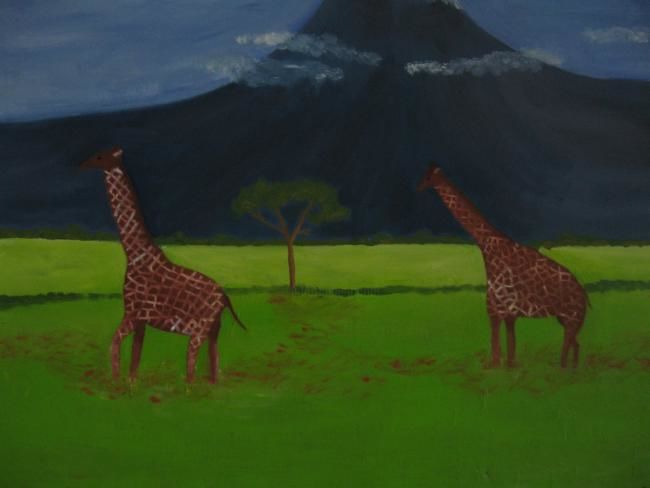 Painting titled "les girafes et le k…" by Sandrine Ribeiro, Original Artwork