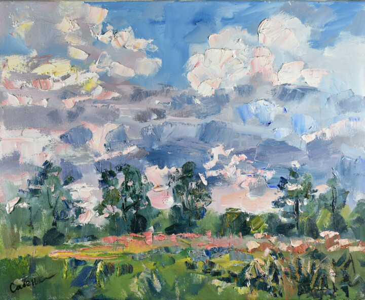 Pintura intitulada "Landscape Clouds Na…" por Natalya Savenkova, Obras de arte originais, Óleo