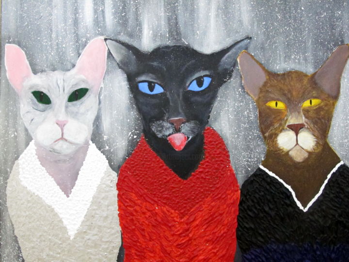Peinture intitulée "Три кота" par Anastasiia Shaverina, Œuvre d'art originale, Acrylique