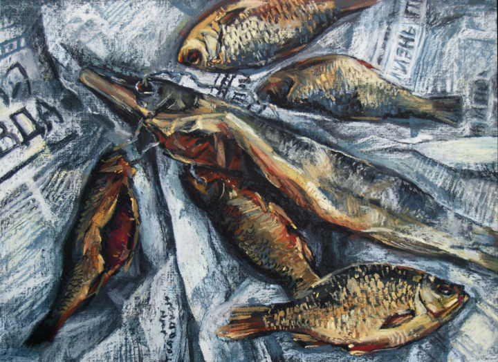 Pintura intitulada "Still life with fish" por Roza Savinova, Obras de arte originais, Pastel