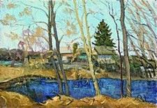 Картина под названием "Pond" - Mihail Savitsky, Подлинное произведение искусства