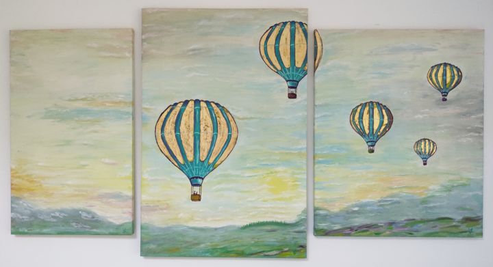 Peinture intitulée "Triptych "Morning.…" par Vira Savka, Œuvre d'art originale, Huile Monté sur Châssis en bois