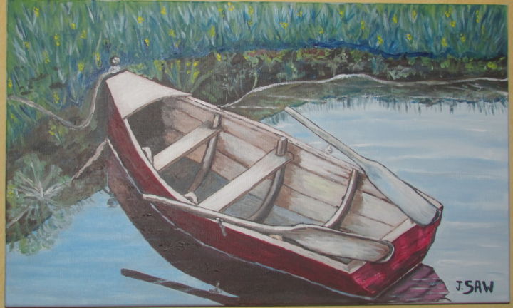 Painting titled "LA BARQUE ROUGE" by Jocelyne Planeix, Original Artwork, Acrylic