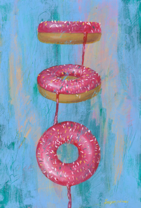 Картина под названием "Donuts" - Elena Sayapina, Подлинное произведение искусства, Акрил