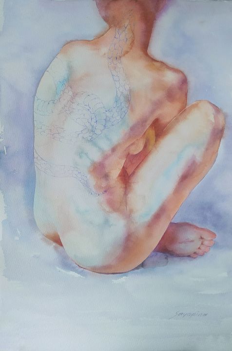 Malerei mit dem Titel "Snake" von Elena Sayapina, Original-Kunstwerk, Aquarell