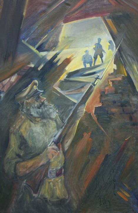Peinture intitulée ""Последний часовой…" par Uladzimir Saiko, Œuvre d'art originale, Huile