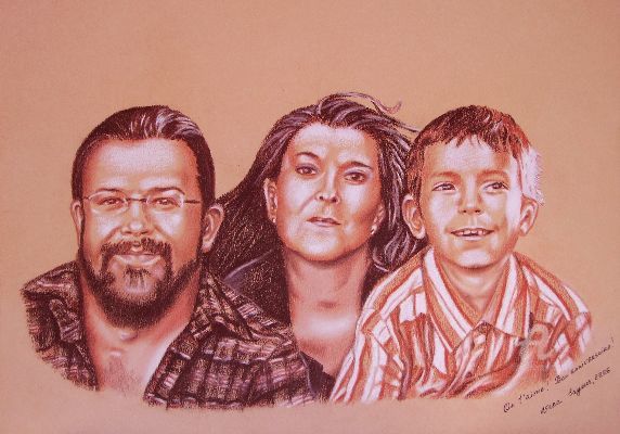 Drawing titled "Luc et sa famille" by Vera Sayous, Original Artwork, Other