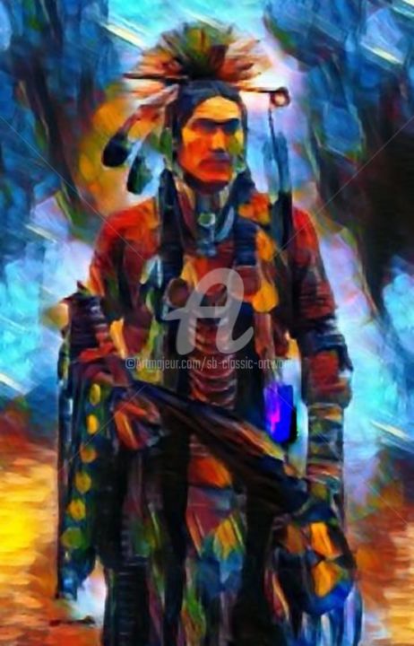 Digital Arts titled "Apache Man" by Saeed Bagsair, Original Artwork, Digital Painting