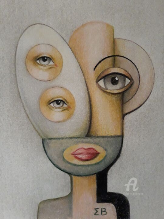 Desenho intitulada "Retrato de Cronopio…" por Sb Sigmabeta, Obras de arte originais, Pastel