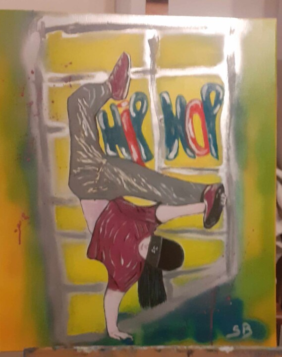 Schilderij getiteld "Hip Hop" door Sb, Origineel Kunstwerk, Acryl Gemonteerd op Frame voor houten brancard