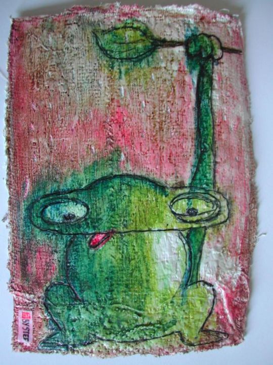 Malerei mit dem Titel "ma petite grenouille" von Stef B, Original-Kunstwerk