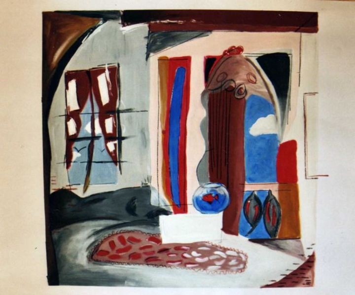 Painting titled "l'atelier" by Stef B, Original Artwork