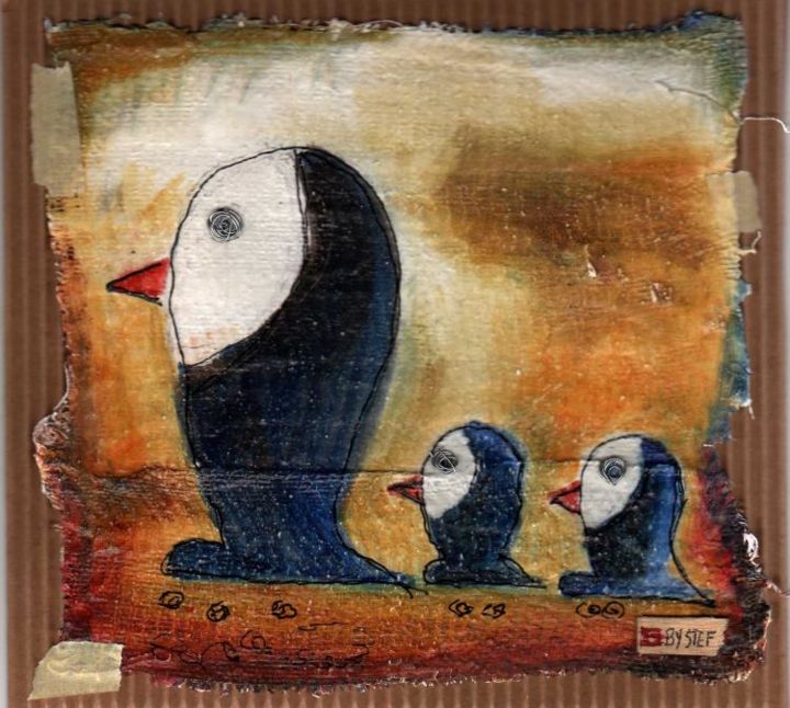 Painting titled "Pinguoins O chaud" by Stef B, Original Artwork