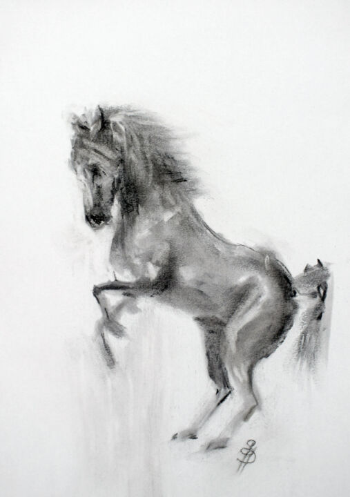 Desenho intitulada "Horse II" por Sbboursot, Obras de arte originais, Carvão