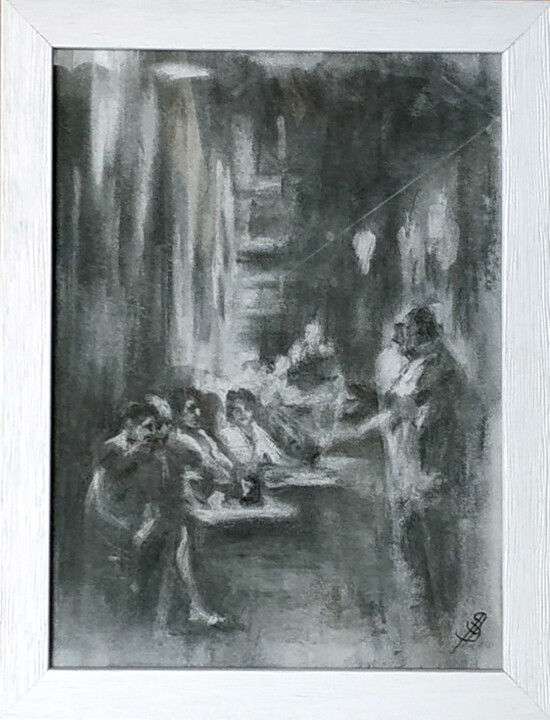 Drawing titled "Nuits Parisiennes" by Sbboursot, Original Artwork, Charcoal